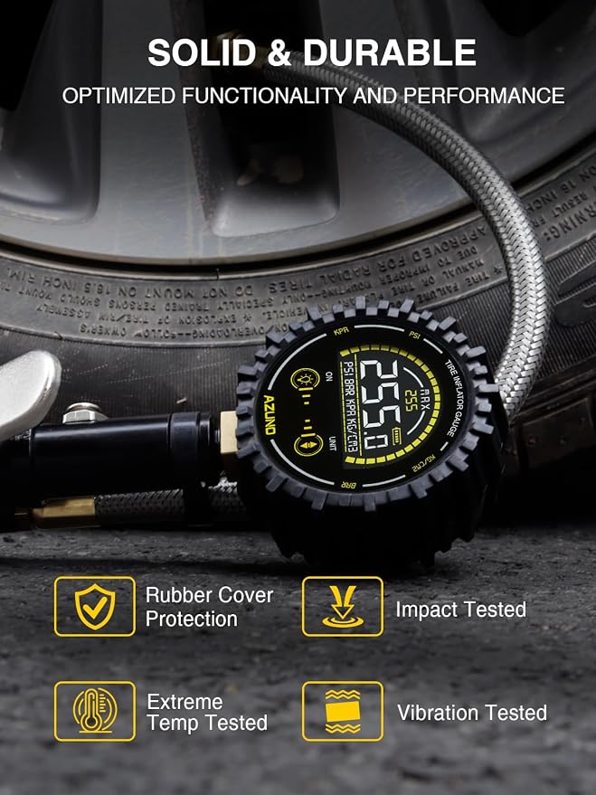 Digital Tire Inflator Gauge 255 PSI, Heavy Duty Tire Pressure Gauge with Air Chuck, Steel Braided Hose, Quick Connect Coupler & Case for Truck RV Trailer