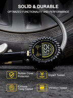 Digital Tire Inflator Gauge 255 PSI, Heavy Duty Tire Pressure Gauge with Air Chuck, Steel Braided Hose, Quick Connect Coupler & Case for Truck RV Trailer