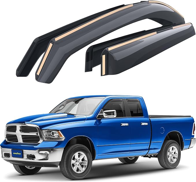 Goodyear Shatterproof in-Channel Window Deflectors for Dodge Ram 1500 Classic 2019-2024 Quad Cab, Rain Guards, Window Visors for Cars, Vent Deflector, Car Accessories, 4 pcs - GY008128