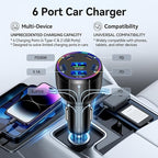 6 Ports 75W Fast Car Charger USB C & USB A,12V/24V Car Charger Adapter Cars Cigarette Lighter Chargers for Super/PD30W/PD/3.1A,12V/24V Cars Port Chargers for Phones,Tablets