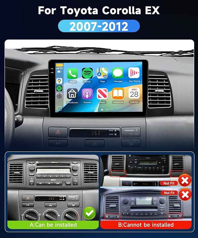 [4G+128G] Car Stereo for Toyota Corolla EX 2007-2012 with 5GWiFi/Android 15/Wireless Carplay Android Auto,9" Incell Touch Screen Radio,GPS/EQ DSP/Bluetooth5.0/SWC/AHD Backup Camera