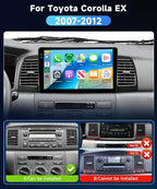 [4G+128G] Car Stereo for Toyota Corolla EX 2007-2012 with 5GWiFi/Android 15/Wireless Carplay Android Auto,9" Incell Touch Screen Radio,GPS/EQ DSP/Bluetooth5.0/SWC/AHD Backup Camera