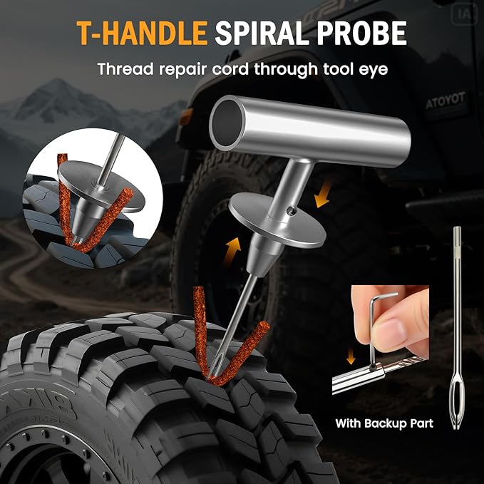 Heavy Duty Tire Plug Kit - 70pcs All-in-One Universal Tire Repair Kit for Tubeless Flats, Emergency Tire Patch Kit for Car, Truck, SUV, ATV, Motorcycle, Trailer & RV