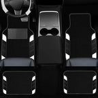 10 Pcs Car Floor Mats Full Set & Sport Leather Steering Wheel Cover 14.5-15 inch, Center Console Cover, Seat Belt Cushion, Cup Holder Coaster, Universal Automobile Interior Sets (White)