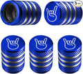 Tire Valve Stem Cap Cover - (5 Pack) Tire Air Cap Metal with Plastic Liner Corrosion Resistant Leak-Proof Rock and Roll for Car Truck Motorcycle Bike Blue