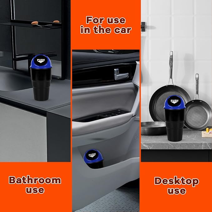 Cup Holder Trash Can for Car, Leakproof Vehicle Back Seat Garbage Can Mini Portable Trash Bin with Lid, Universal Smellproof Cup Holder Garbage Bin for Cars Trucks SUVs (Blue)