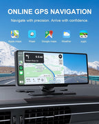 HK3 Carplay Screen for Car, 10.26’’ Wireless Apple Car Play & Android Auto Touchscreen, with 4K Dash Cam,1080P Backup Camera,64GB TF card, Car Stereo/GPS Navigation/Mirror Link/Bluetooth/Voice Control