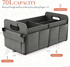 Trunk Organizer SUV, Car Organizers and Storage, NOT-FLIMSY ANTI-SLIDE 70L Spacious Collapsible Sturdy Trunk Organizer for Grocery/Car Accessories/Women Men's Gift, Gray