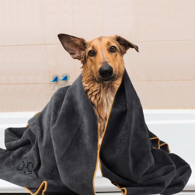 Super Absorbent Microfiber Bath Towel for Dogs and Cats - 30 x 50 Inch, Dark-Gray, Suitable for Small, Medium, Large Pets