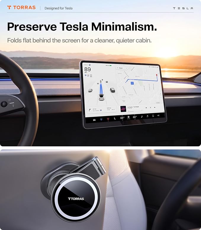 Stow Tesla Phone Mount [Hidden & Strong Magnet] 360°Rotation Foldable Tesla Phone Holder Fit for All Phones, Tesla MagSafe Car Mount, Tesla Accessories for Model Y Model 3/S/X/Cybertruck