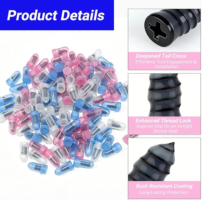 100PCS Tire Repair Rubber Nail Kit, Premium Spiral Screw-in Tire Plugs with 3 Sizes, Emergency Roadside Flat Tire Fix Tool for Car Truck Motorcycle Tractor ATV SUV (100PCS + Screwdriver)