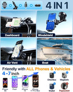 YRU True Military-Grade [360° Rotation Suction] 2026 Ultimate Car Phone Holder Mount 【90+LBS Safest Strongest & Patent Certs】 Dashboard Windshield Vent for iPhone 17 16 Pro Max Samsung, Matt Black