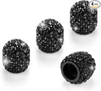 4 Pack Handmade Crystal Rhinestone Car Tire Valve Stem Caps, Wheel Valve, Attractive Dustproof Bling Accessories, Universal for Cars, Trucks and Motorcycles-Black