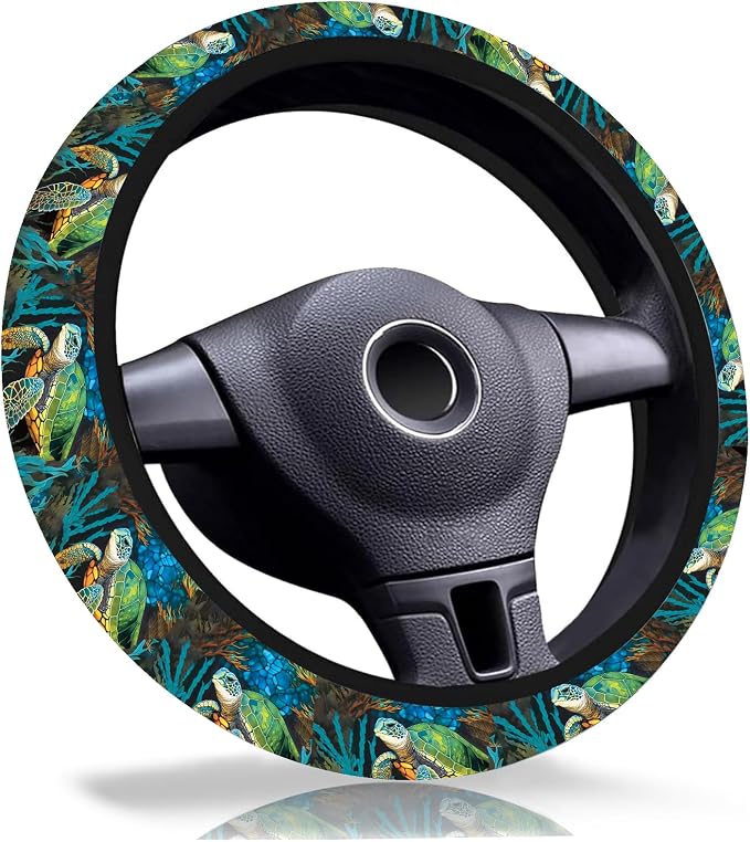 Sea Turtle Steering Wheel Cover 15 Inch Universal Neoprene Steering Cover | Turtle Car Accessories Decor Non-Slip Fit Auto SUV Truck, Turtles Gifts for Women Men Birthdays Festivals