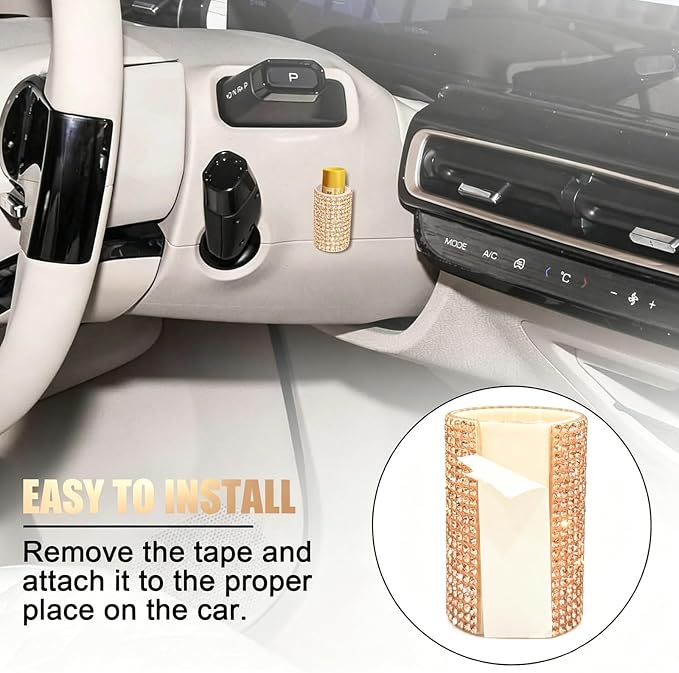 Upright Car Chapstick Holder, Bling Insulating Lip Balm Holder,Rhinestone Car Accessories for Women Interior,Suitable for Most Vehicles. (Champagne Gold)