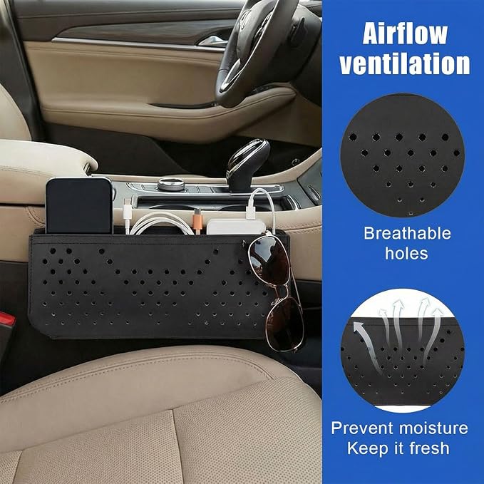 Car Seat Side Pocket Organizer, PU Leather Water-Resistant Car Console Storage Bag, Multifunctional Auto Interior Door Tray Pouch Organizer Accessories for Phone Keys Sunglasses (Black)