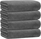 Bath Towels for Adult Body, Large Microfiber Bath Towels Set 4 Pack (30" x 60"), Lightweight & Soft Absorbent for Bathroom Spa Gym Yoga Salon Sauna, Grey