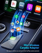 Wireless CarPlay Adapter for iPhone＆Android Auto, 3s Fast Auto-Connect, 5.8GHz WiFi, Bluetooth 5.4, Convert Wired to Wireless, No Delay, USB-C/USB-A/Extension Cable, Compatible with iOS10+/Android 10+