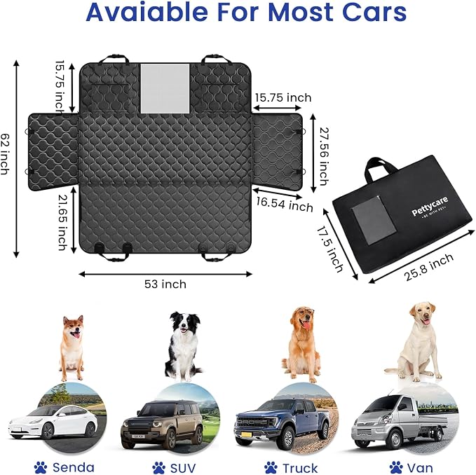 Dog Car Seat Cover for Back Seat - Hard Bottom Supports 400lbs, with Mesh Window & Non-Slip Bottom, for SUV & Truck (Black)