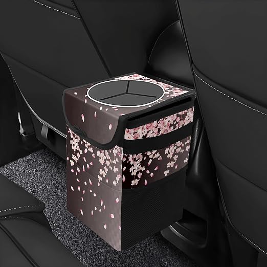 Car Trash Can – Multi-Purpose, Lightweight and Portable with Durable Water-Resistant Coating, No Installation Required, Practical and Ample Capacity, Variety of Colors.Pink Falling Petals
