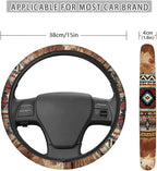 Car Steering Wheel Cover Universal Fit SUV Truck Van, Anti-Skid Soft Stretchy All Weather Protection Auto Decor Accessories, Aztec Navajo Splash Brown