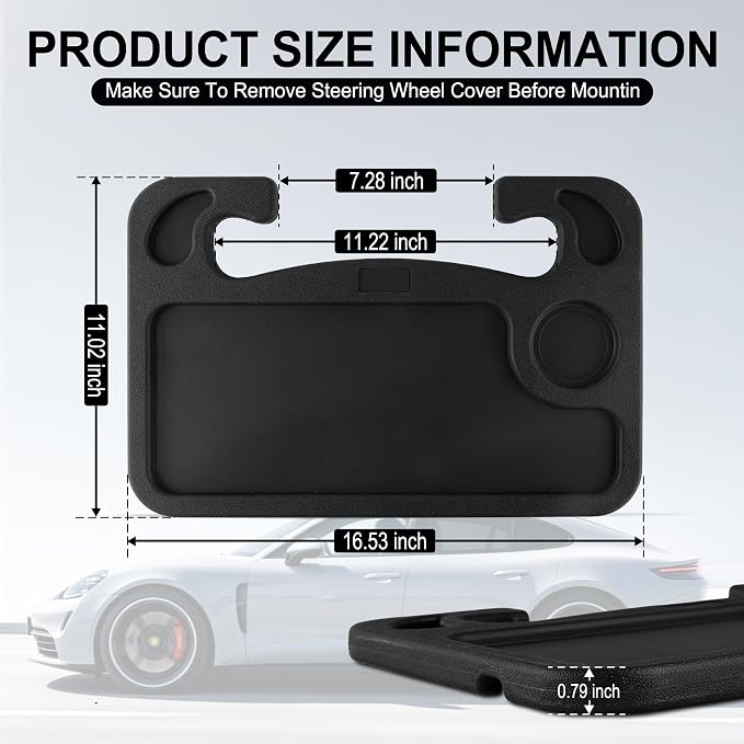 Car Steering Wheel Desk for Laptop,Multipurpose Travel Car Accessories, Car Seat Stand Trays for Eating, Steering Wheel Overhead Table Console(Black)