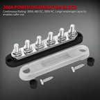 300A Bus Bar 12V Marine 12V Power Distribution Block with Cover 6 x 3/8" (M10) Terminal Studs Max 300V AC 48V DC Positive & Ground Busbar for Automotive Car Boat