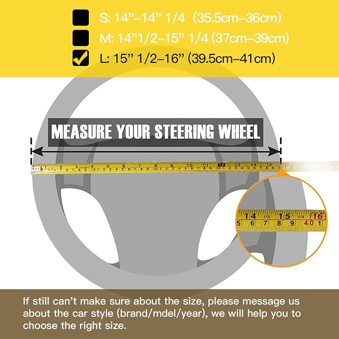 Steering Wheel Covers Universal 15.75 inch - Genuine Leather, Breathable, Anti Slip & Odor Free (Black with Blue Lines, L(15" 1/2-16"))