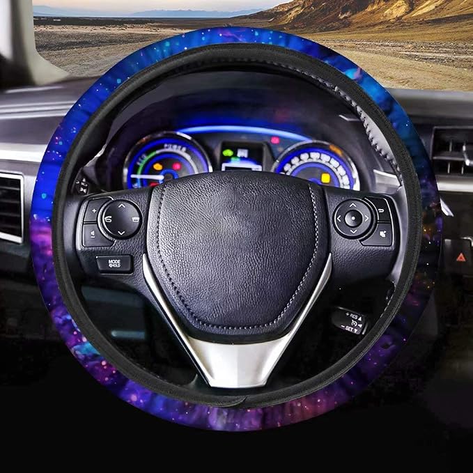 Nebula Galaxy Design Steering Wheel Covers 14-15" inch Universal Fit Most Car Sedans SUVs Comfort Grip Comfortable Handmade Neoprene Breathable Steering Wheel Protector Blue Purple