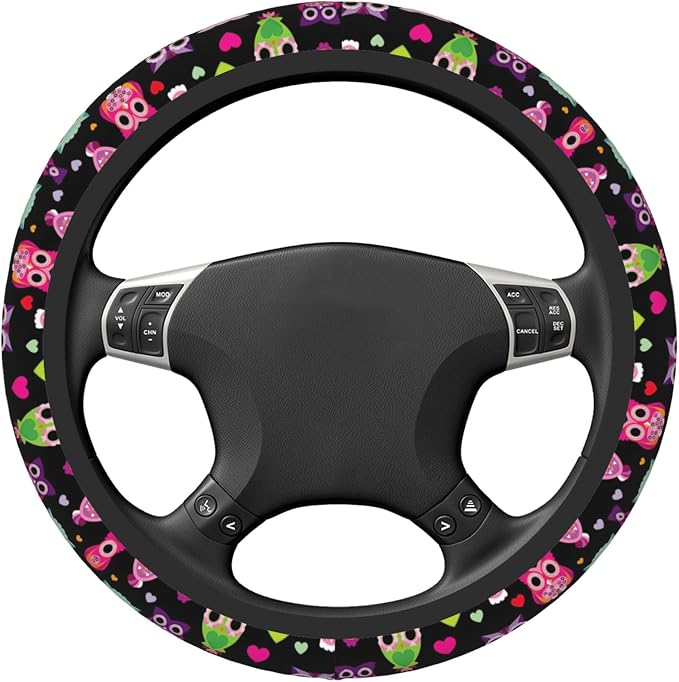 Cartoon Colorful Owl Steering Wheel Cover Auto Steering Wheel Protector Anti-Slip Breathable and Sweat Absorption Universal Car Accessories15 inch Fit Auto SUV Sedan Vans Trucks