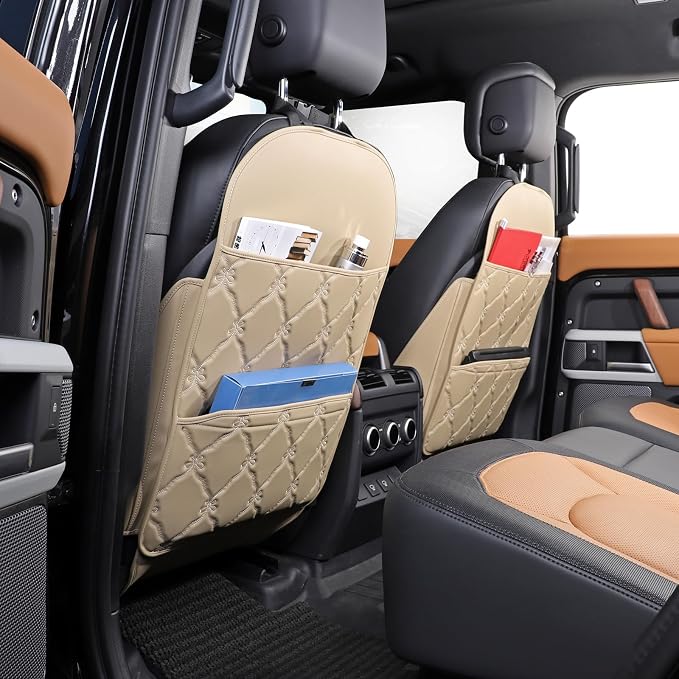 Seat Back Protector w/Dual Pockets,Guards Seats from Kicks & Scuffs | Keeps seat backs looking new for a long time. Easy to install and clean. 2-piece set, size: 30in × 18in × 0.2in