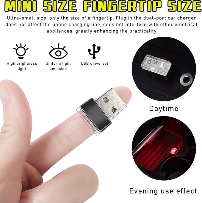 4 PCS USB LED Car Interior Atmosphere Lamp, Plug-in USB Decor Night Light, Portable Auto Ambient Lighting Kit, Universal Vehicle Interior Accessories for Most Cars (Blue+Ice Blue+Red+Purple)