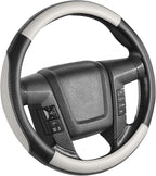 Car Steering Wheel Cover Large Size for F150 F250 F350 Ram 4Runner Tacoma Tundra Range Rover with 15 1/2 inches-16 inches Outer Diameter, Black and Gray Microfiber Leather