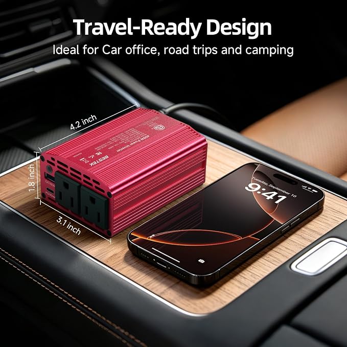 400W Car Power Inverter for Vehicles – DC 12v to AC 110v Car Plug Adapter Outlet with PD 30W USB-C &USB-A 3.0 Fast Charging, Car Charger Cigarette Lighter Adapter for Laptop, Road Trip, Camping