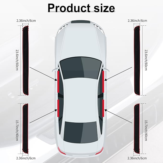 Car Door Threshold Protection, 4PCS Door Edge Step Dust Shield Cover, Door Width 23.6x2.36inch Car/SUV Universal Rubber Scratch Resistant Exterior Accessories (Red borde)