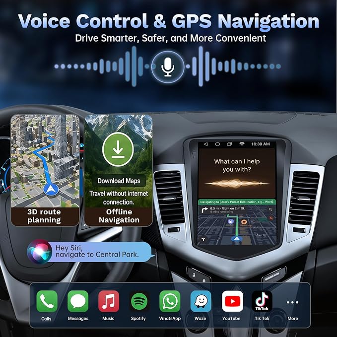 8Core + 32G ROM Android 13 Car Radio for Chevrolet Chevy Cruze 2009-2015: HD IPS Tesla-Style Touchscreen Stereo Upgrade Wireless Carplay Android Auto 5G WiFi Bluetooth 5.4 GPS 32EQ FM SWC