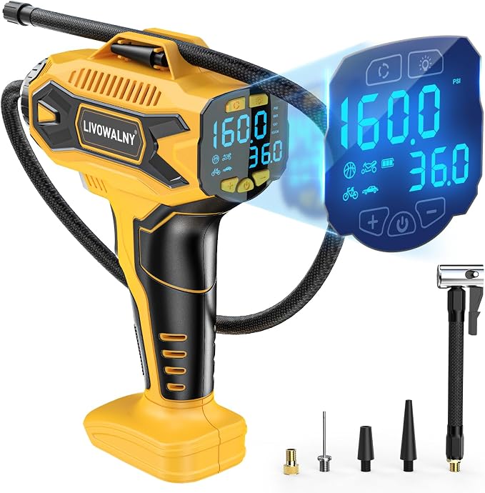 Tire Inflator Air Compressor Compatible with DeWalt 20V Battery Power, 160PSI Cordless Portable Electric Air Pump with Digital Pressure Gauge for Car Motorcycles Bike Ball Auto (Tool Only)