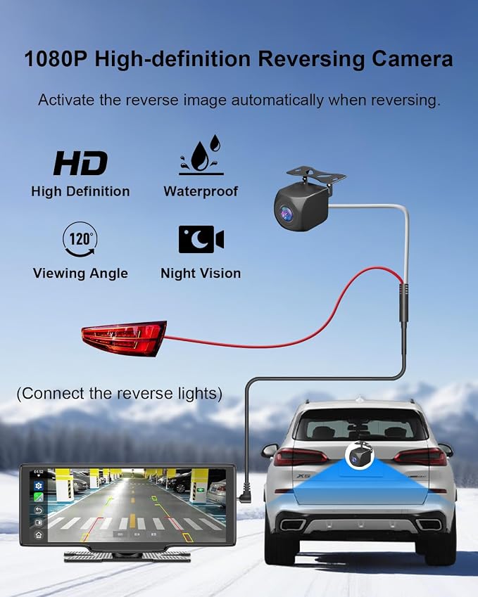 HK5 Carplay Screen for Car, 10.26’’ HD Wireless Apple Carplay & Android Auto Touchscreen with Backup Camera, Car Play Screen iOS 26 Compatible, GPS Navigation/Mirror Link/Siri/FM (No Front Camera)