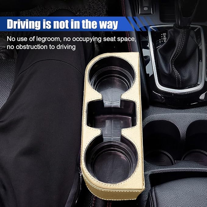 Car Cup Holder, PU Leather Cover Auto Front Seat Organizer, Beige | Multifunctional Cup Drink Holder, Gap Filler Coin Bucket Storage Box, Console Side Pocket, Cell Mobile Phone Holder
