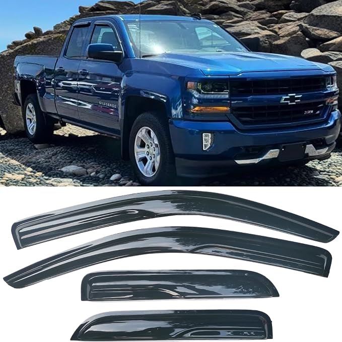 Window Visors Rain Guards for Chevy Silverado/GMC Sierra 1500 2500HD 3500HD | Extended Cab,2014-2018, Window Deflectors, Vent Visor, Sun Shades, Dark Smoke, Truck Accessories