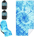 Car Seat Towel Covers with Storage Bag, 63 x 32 Inch Universal Non Slip Waterproof Sweat Protector for Car Truck, Gym Swimming Running, Machine Washable(1 Pack,Blue Tie Dye)