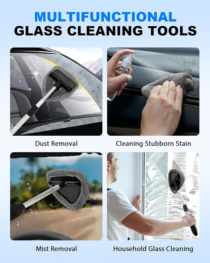 5 Pack Microfiber Windshield Cleaning Pads, Replacement Heads Cover for Windshield Cleaner Tools, Cleaning Tool Bonnets Fits Window Reach Tool, Washable & Reusable Handle Not Included (Grey)