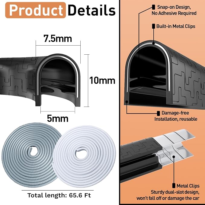 Car Door Edge Guards, 65.6Ft(20m) Car Door Protector Edge Guards Rubber Seal, Doors Edge Trim U Shape Edge Guards for Cars Trucks Suvs (Black)