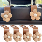 4PCS Car Headrest Hooks, Cute Flower Vehicle Seat Organizer Hooks for Purses and Bags, Portable Automotive Purse Hanger Holder Decoration, Universal for SUV, Sedan, Truck (Orange/Brown)