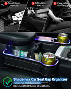 RGB Color Changing LED Car Seat Gap Filler Organizer Console Side Seat Gap Storage Box with Cup Holders and USB Chargers for Car Interior Accessories (2 Pack)
