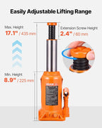Hydraulic Bottle Jack, 20 Ton/44092 LBS All Welded Bottle Jack, 7.5-14 inch Lifting Range, with 3-Section Long Handle, for Pickup Truck, Truck, Car, RV, Auto Repair, Industrial Engineering