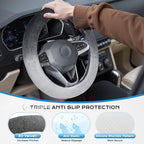 Coverado Steering Wheel Cover, Anti-Slip Fluffy Car Steering Wheel Cover for Winter Warm, Universal 14-15 inch, Soft Plush, No Odor, Luxurious Decoration for Women Men, Gradient Gray