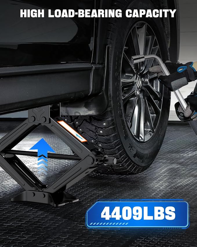 Car Jack Kit, 2 Ton (4409 lbs) Scissor Jack for Car, SUV, MPV | Alloy Steel Heavy Duty Scissor Car Jack, Portable Garage Tire Change Repair Tool, Outdoor Car Emergency Kit