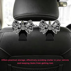 2PCS Bling Bow Car Seat Headrest Hooks, S-Type Crystal Auto Rear Seat Organizer for Handbags Purses Groceries, Cute Rhinestone Bow Seats Back Storage Hook for SUV Truck Sedan (Black)