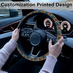 Orange Wildflowers Steering Wheel Cover, Cute Print Steering Wheel Cover Protector, Ultra Thin Breathable Non-Slip, Car Accessories for Women, for Steering Wheel with a Diameter of 14.5"-15"